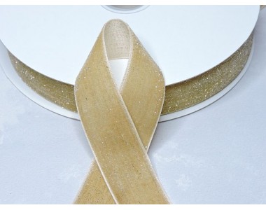 Лента бархатная с люрексом 25 мм, цв. бежевый - 1 м.