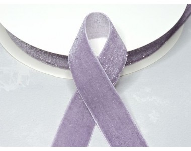 Лента бархатная с люрексом 25 мм, цв. сиреневый - 1 м.