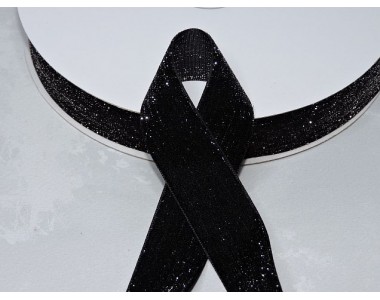 Лента бархатная с люрексом 25 мм, цв. черный - 1 м.