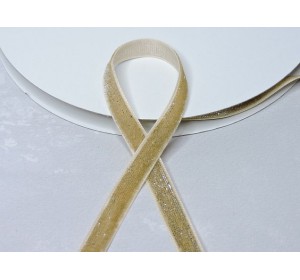 Лента бархатная с люрексом 1 см, цв. бежевый - 1 м.