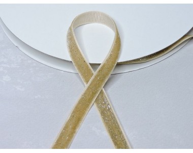 Лента бархатная с люрексом 1 см, цв. бежевый - 1 м.