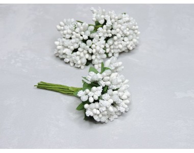 Букетик тычинок из 12 шт, цв. белый с сахарными вставками - 1 букетик.