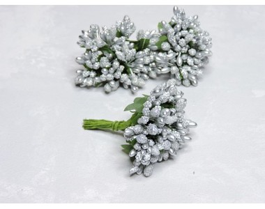 Букетики тычинок 12 шт, цв. серебро - 1 букетик.