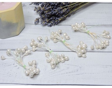 Тычинки большие 6 мм ,в одной связке 12 шт (24 головок),цв. айвори - 1 связка.