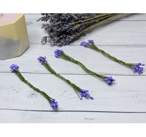 Тычинки на проволоке 4 мм, длина 9 см, цв. фиолетовый - 1 связка.