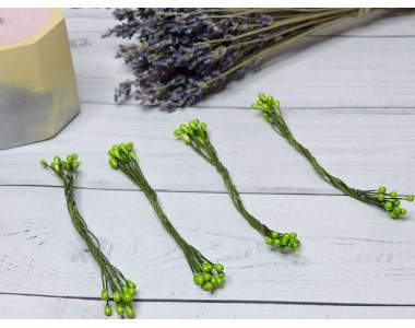 Тычинки на проволоке 4 мм, длина 9 см, цв. зеленый - 1 связка.