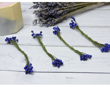 Тычинки на проволоке 4 мм, длина 9 см, цв. темно-синий - 1 связка.