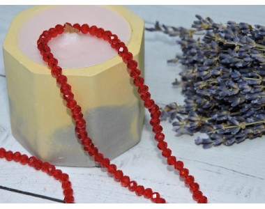 Бусина стеклянная, прозрачная"Rondelle", цв. красный №91 - 1 шт.