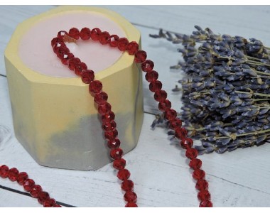 Бусина стеклянная, прозрачная"Rondelle", цв. темно-красный №92 - 1 шт.