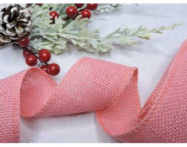 Лента джутовая, цв. розовый - 1 м.