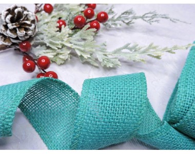 Лента джутовая, цв. бирюзовый - 1 м.