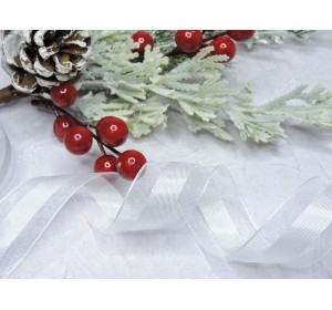 Лента органза с атласом 25 мм по середине полоска, цв. белый  - 1 м.