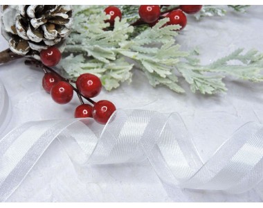 Лента органза с атласом 25 мм по середине полоска, цв. белый  - 1 м.