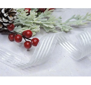 Лента органза с атласом 25 мм, цв. белый2  - 1 м.