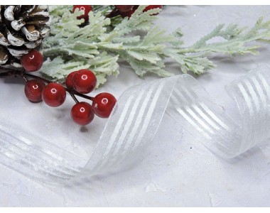 Лента органза с атласом 25 мм, цв. белый2  - 1 м.