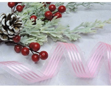 Лента органза с атласом 25 мм, цв. розовый  - 1 м.