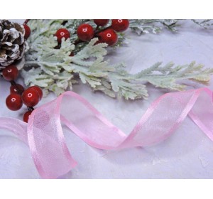 Лента органза с атласом 25 мм, цв. розовый - 1 м.