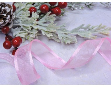 Лента органза с атласом 25 мм, цв. розовый - 1 м.