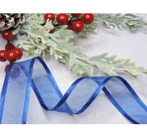 Лента органза с атласом 25 мм, цв. темно-синий  - 1 м.