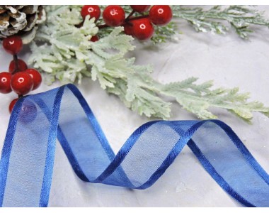 Лента органза с атласом 25 мм, цв. темно-синий  - 1 м.