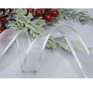 Лента органза с атласом 25 мм, цв. белый - 1 м.