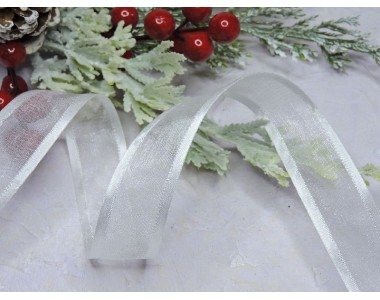 Лента органза с атласом 25 мм, цв. белый - 1 м.