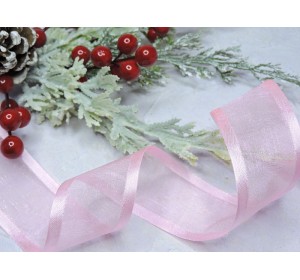 Лента органза с атласом 40 мм, цв. розовый - 1 м.