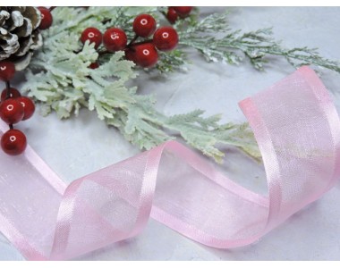 Лента органза с атласом 40 мм, цв. розовый - 1 м.