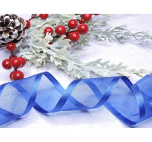 Лента органза с атласом 40 мм, цв. темно-синий 38 - 1 м. 