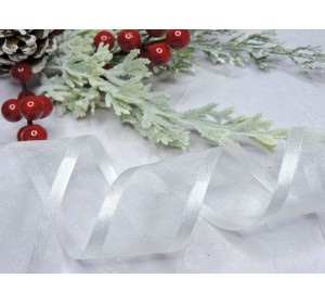 Лента органза с атласом 40 мм, цв. белый - 1 м.