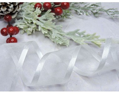 Лента органза с атласом 40 мм, цв. белый - 1 м.