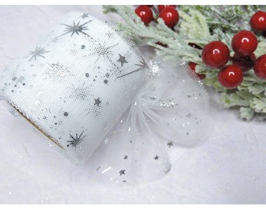 Фатин 5,5 см  звездное небо, цв. белый -1 м.