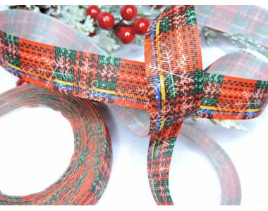 Лента репсовая 25 мм с рисунком "Снежинки" клетка   - 1 м.