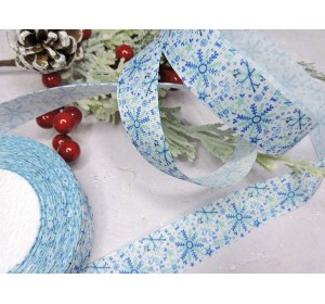 Лента репсовая 25 мм с рисунком "Снежинки" - 1 м.