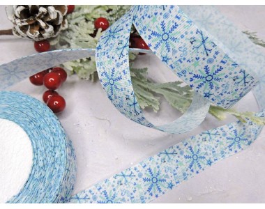 Лента репсовая 25 мм с рисунком "Снежинки" - 1 м.