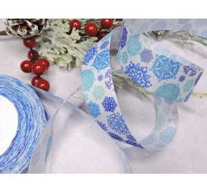 Лента репсовая 25 мм с рисунком "Снежинки 2"- 1 м.