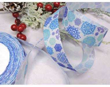 Лента репсовая 25 мм с рисунком "Снежинки 2"- 1 м.