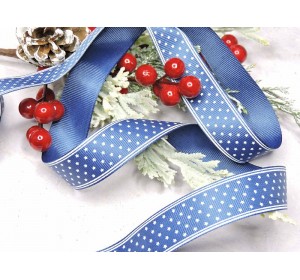 Лента репсовая 25 мм  с рисунком "Звездочки" цв. темно-синий - 1 м.