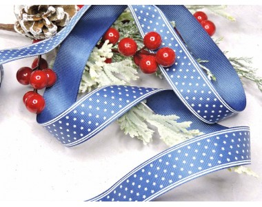 Лента репсовая 25 мм  с рисунком "Звездочки" цв. темно-синий - 1 м.