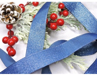 Репсовая лента 25 мм с люрексом, цв. темно-синий - 1 м.