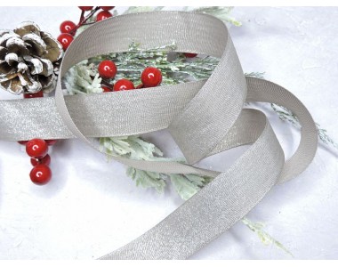 Репсовая лента 25 мм с люрексом, цв. светло-кофейный  - 1 м.