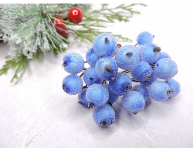 Ягодки на веточке сахарные 12 мм, цв. небесный ( 12 ягод)