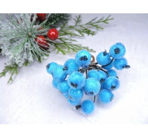 Ягодки на веточке сахарные 12 мм, цв. темно-бирюзовый ( 12 ягод)