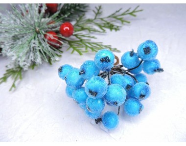 Ягодки на веточке сахарные 12 мм, цв. темно-бирюзовый ( 12 ягод)