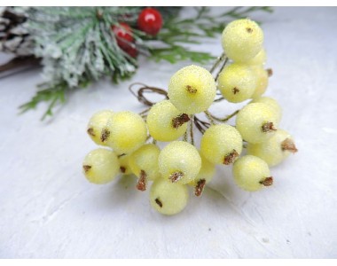Ягодки на веточке сахарные 12 мм, цв. светло-желтый ( 12 ягод)