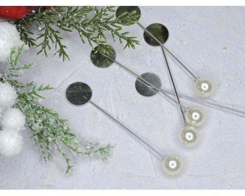 Брошь-игла с декоративной бусиной, цв. серебро - 1 шт.