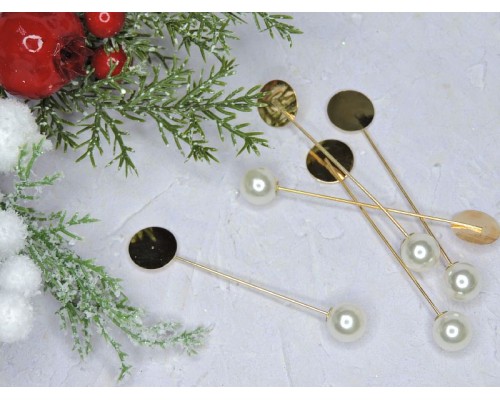 Брошь-игла  с декоративной бусиной, цв. золото - 1 шт.