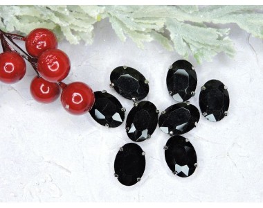 Стразы пришивные 18 мм "Овал", цв. черный - 1 шт.