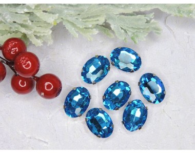 Стразы пришивные 18 мм "Овал", цв. голубой - 1 шт.