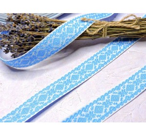 Тесьма отделочная жаккардовая 23 мм, цв. бело-голубая  - 1 м.